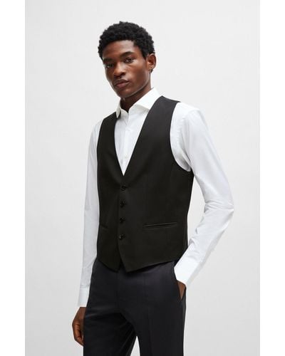 BOSS Slim-fit Waistcoat In Virgin-wool Serge - Black