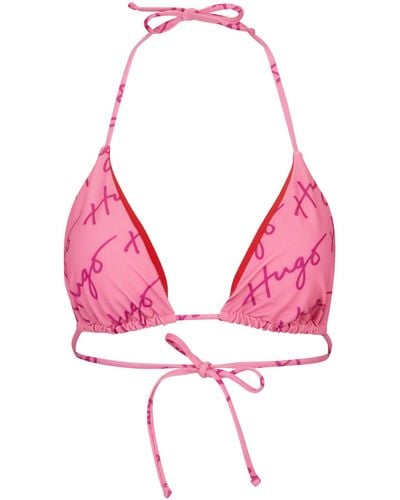 HUGO Quick-dry Triangle Bikini With Handwritten Logos - Pink
