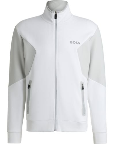 BOSS Sweatshirt Van Een Katoenmix Met Rits En 3d-logo - Wit