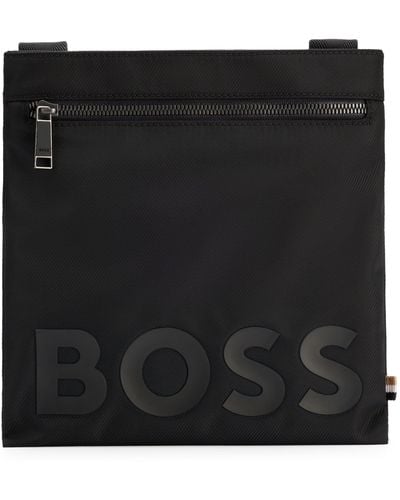 BOSS Logo Envelope Bag In Structured Fabric - Black