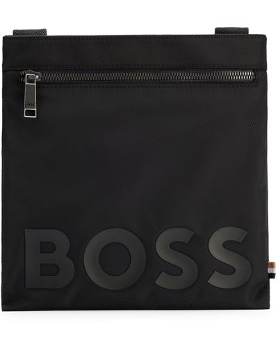 BOSS Logo-Umhängetasche aus recyceltem Material mit Struktur - Schwarz