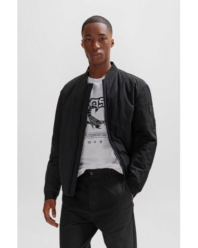 BOSS Relaxed-fit Jacket In Mixed Water-repellent Materials - Black