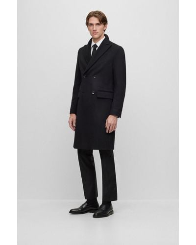 BOSS Double-breasted Coat In Wool And Cashmere - Black