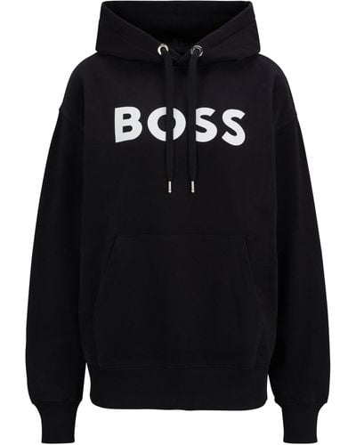 BOSS Cotton-blend Hoodie With Contrast Logo - Black