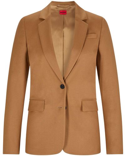 HUGO Regular-fit Jacket In Virgin-wool Flannel With Stretch - Brown