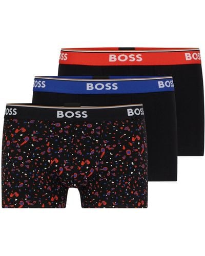 BOSS Triple-pack Of Stretch-cotton Trunks With Logo Waistbands - Black