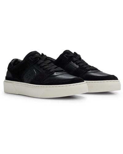 BOSS Leather Lace-up Sneakers With Suede Trims - Black