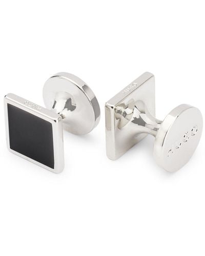 HUGO Square Cufflinks With Enamel Core And Logo - White