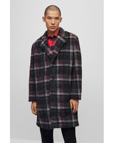 HUGO Regular-fit Coat In Checked Teddy Fabric - Blue