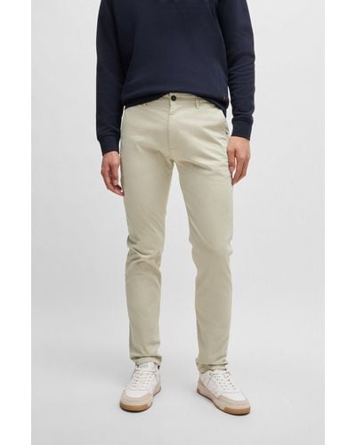 BOSS Slim-fit Chinos In Stretch-cotton Satin - White