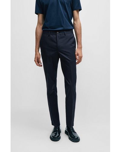 BOSS Pantalon Slim Fit en coton stretch à teneur en soie - Bleu