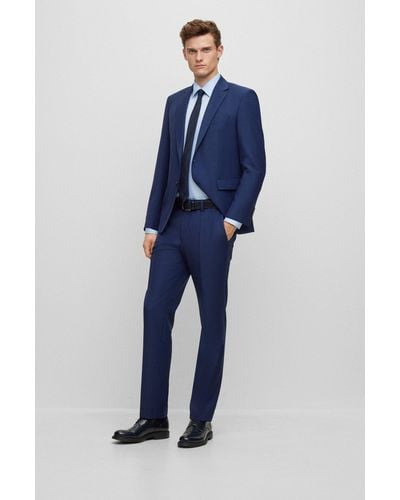 BOSS Regular-fit Suit In Micro-patterned Stretch Fabric - Blue