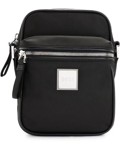 BOSS Reporter Bag In Recycled Fabric With Metallic Logo Plate - Black