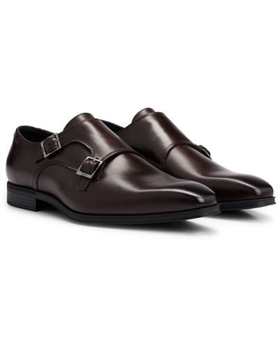 BOSS Double-monk Shoes In Smooth Leather - Brown