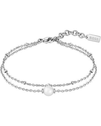 BOSS Double Stainless-steel Bracelet With Cultured Pearl - Multicolour
