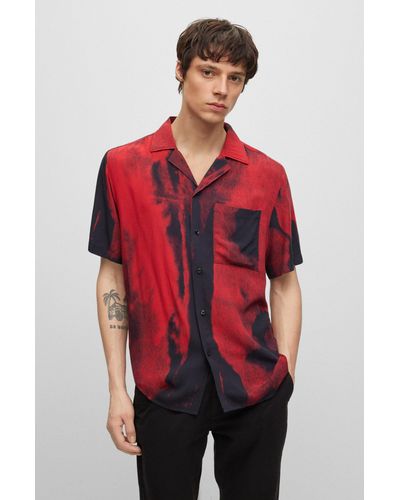 BOSS by HUGO BOSS Relaxed-fit Shirt In Dip-dye-print Poplin - Red