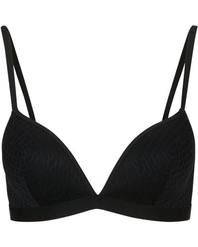 BOSS Padded Triangle Bra With Monogram Pattern And Adjustable Straps - Black