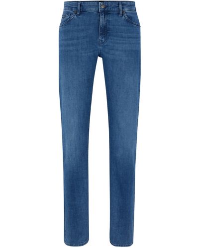 BOSS by HUGO BOSS Blaue Regular-Fit Jeans aus italienischem Denim mit Kaschmir-Haptik