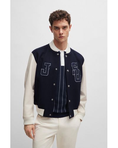 BOSS X Shohei Ohtani Wool-blend Baseball Jacket With Monogram Details - Blue