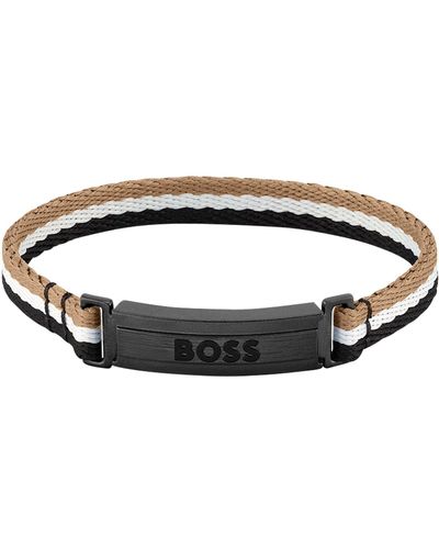 BOSS Signature-stripe Cuff With Logo Clasp: Small - Multicolour