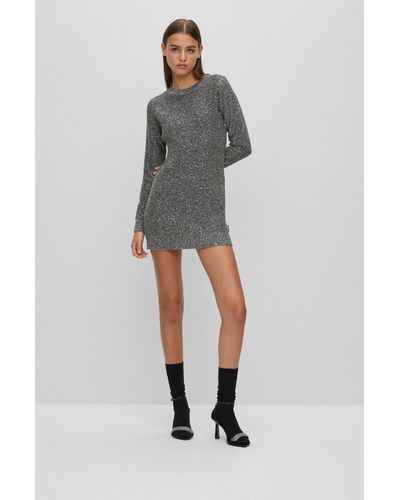 HUGO Slim-fit Sweater Dress With Sequin Details - Gray