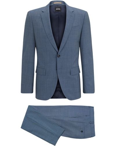 BOSS Fein gemusterter Slim-Fit Anzug aus Stretch-Gewebe - Blau