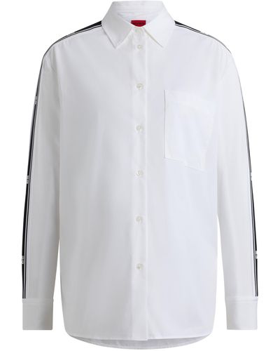 HUGO Oversized-fit Blouse With Stacked-logo Tape Trims - White
