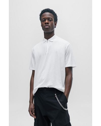 HUGO Cotton-blend Polo Shirt With Zip Placket - White