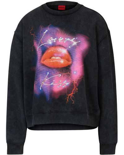 HUGO Oversized-fit Sweater Van Sweatstof Met Seizoensartwork - Zwart