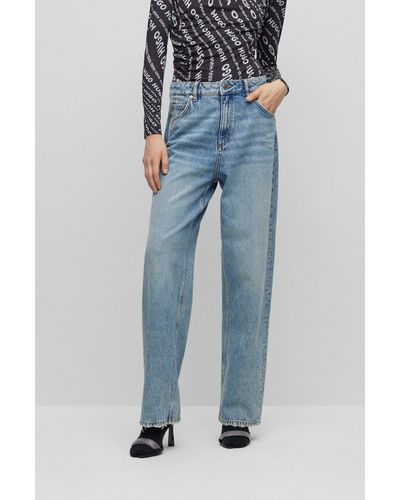 HUGO - Relaxed-fit jeans with criss-cross waistband