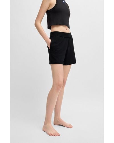 HUGO Relaxed-fit Shorts With Silicone-printed Logo - Black