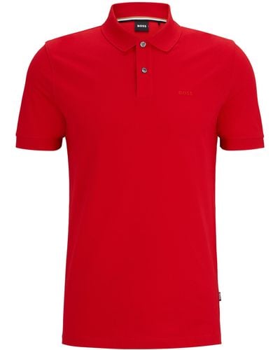 BOSS Regular-Fit Poloshirt aus Baumwolle mit Logo-Stickerei - Rot
