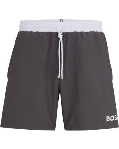 BOSS Zwemshorts Van Gerecycled Materiaal Met Contrastlogo - Grijs