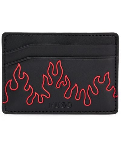 HUGO Faux-leather Card Holder With Flame Artwork - Black