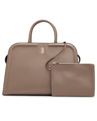 BOSS by HUGO BOSS Leather Tote Bag With Detachable Pouch - Brown