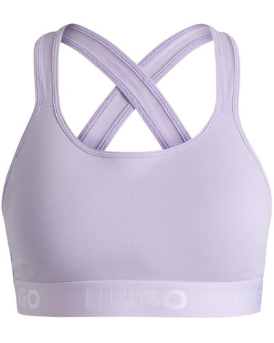 HUGO Crossed-back Bralette In Stretch Cotton With Logo Band - Purple
