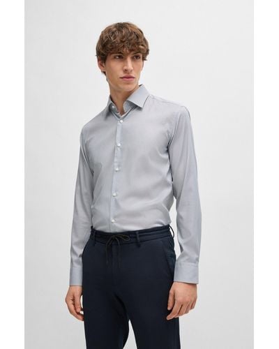 BOSS Slim-fit Shirt In Printed Performance-stretch Twill - Gray