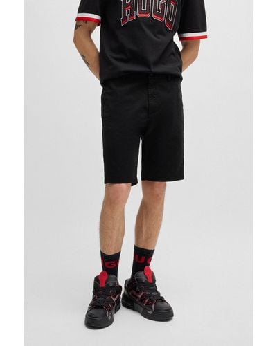 HUGO Slim-fit Chino Shorts In Stretch-cotton Gabardine - Black
