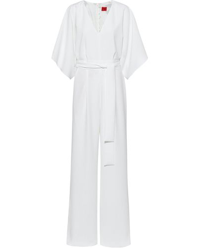 HUGO V-neck Jumpsuit With Belted Waist - White