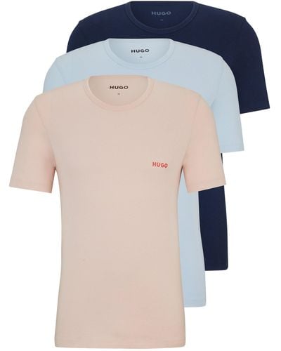 HUGO Set Van Drie Underwear T-shirts Met Logoprint - Blauw