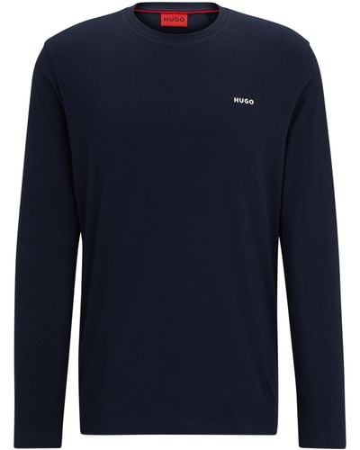 HUGO T-shirt Met Lange Mouwen En Logoprint Van Katoenen Jersey - Blauw