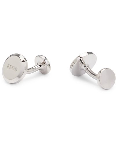 BOSS Round Polished-brass Cufflinks With Engraved Logo - White