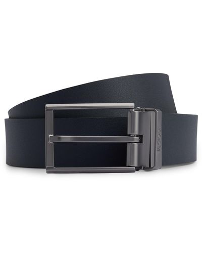 BOSS Reversible Italian Leather Belt With Pin And Plaque Buckles - Black