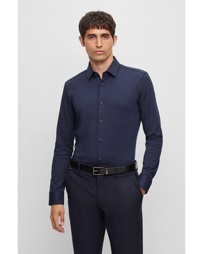 BOSS by HUGO BOSS Slim-fit Shirt In Performance-stretch Jersey - Blue