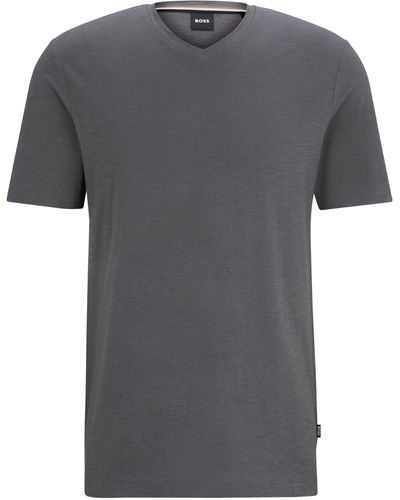 BOSS T-shirt Met V-hals Van Gemerceriseerde Katoen - Grijs