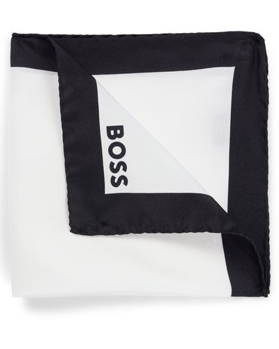 BOSS Pochet Van Zijde Met Rand En Logo - Zwart