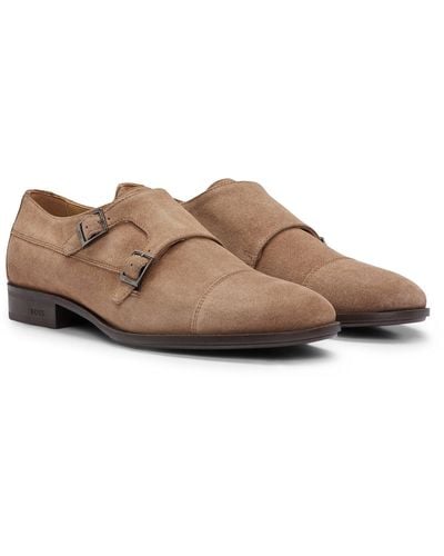 BOSS Double-monk Shoes In Suede - Brown
