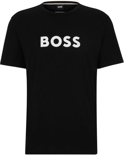 BOSS T-shirt Met Labelprint, Model - Zwart