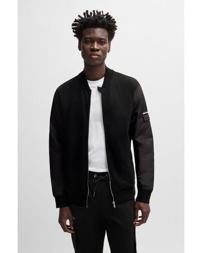 BOSS Cotton-blend Zip-up Sweatshirt With Signature-stripe Detail - Black
