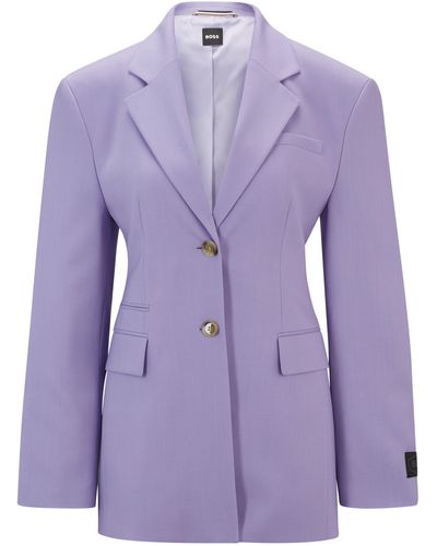 BOSS Slim-fit Jacket In Wool Twill - Purple